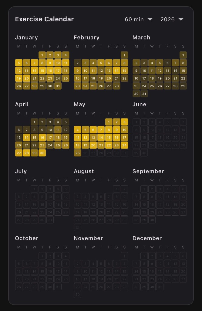 Talivo yearly exercise calendar